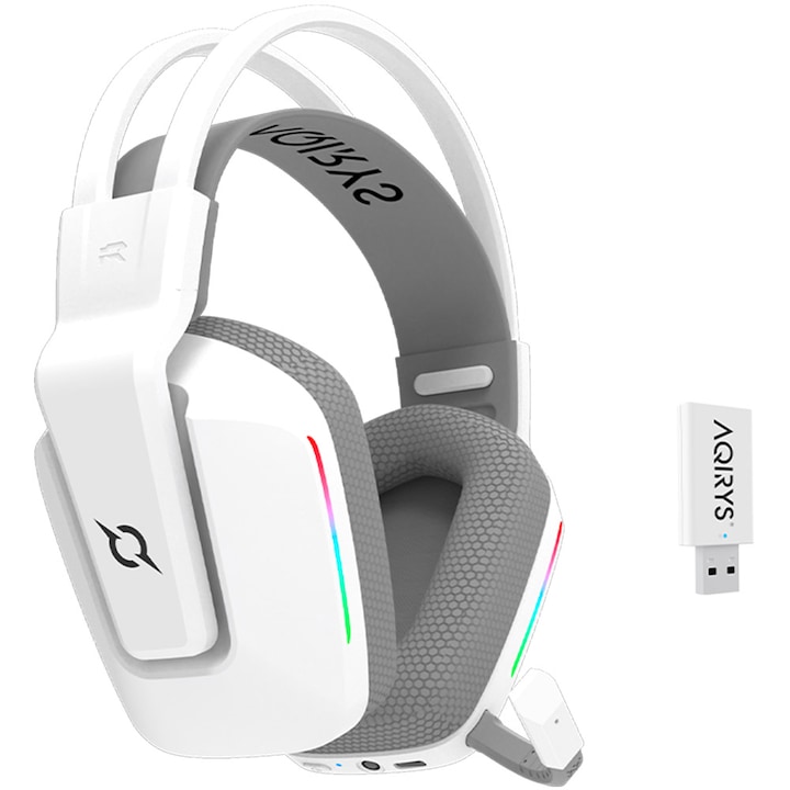 Casti wireless AQIRYS Alya 2.0, 3D Stereo, 2.4GHz, Bluetooth, multiplatforma, Alb