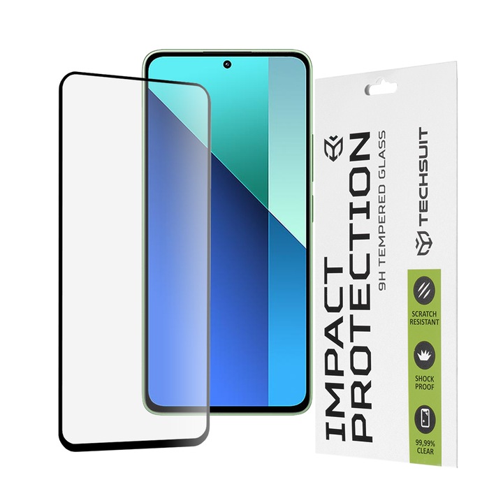 Kijelzővédő fólia, Xiaomi Redmi Note 13 4G telefonhoz, Techsuit 111D teljes burkolat / teljes ragasztós üveg, fekete