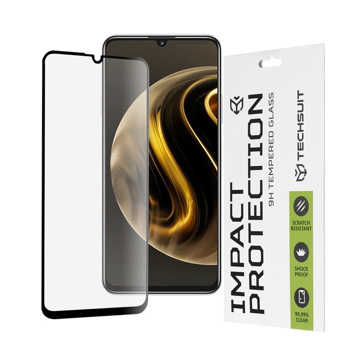 Fólia Huawei nova Y72-hez, Techsuit 111D Full Cover / Full Glue Glass, fekete
