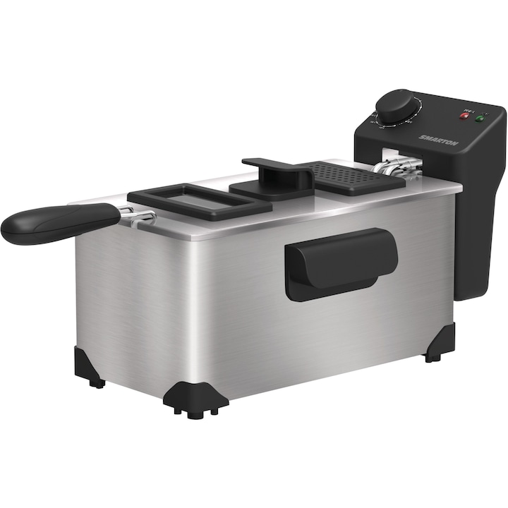 Friteuza, Royal Catering, RCEF-16DH-1, 2x16L, 2x3600W, din otel inoxidabil, cu 2 cosuri si 2 capacete, 57x70x39cm