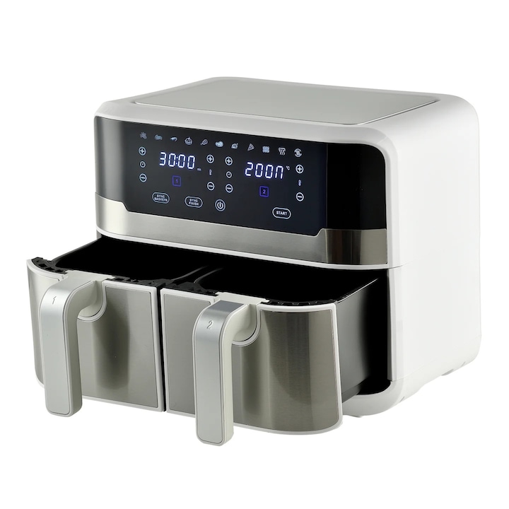 Friteuza dubla cu aer cald MasterPRO Rocket Duo, afisaj LED cu touch screen si 11 retete prestabilte, 2400 W, capacitate vas 9l