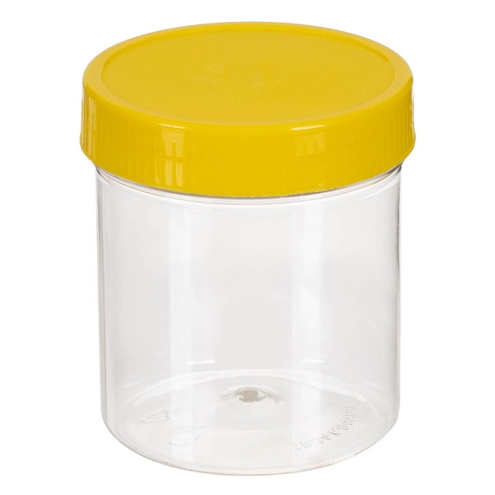 Kerek átlátszó műanyag tégely olajbogyóhoz Shopiens® sárga tetővel, 0,4 l