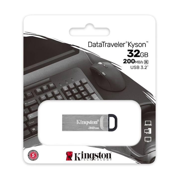 Kingston DataTraveler Kyson USB памет, 32GB, USB 3.2, металик, бял