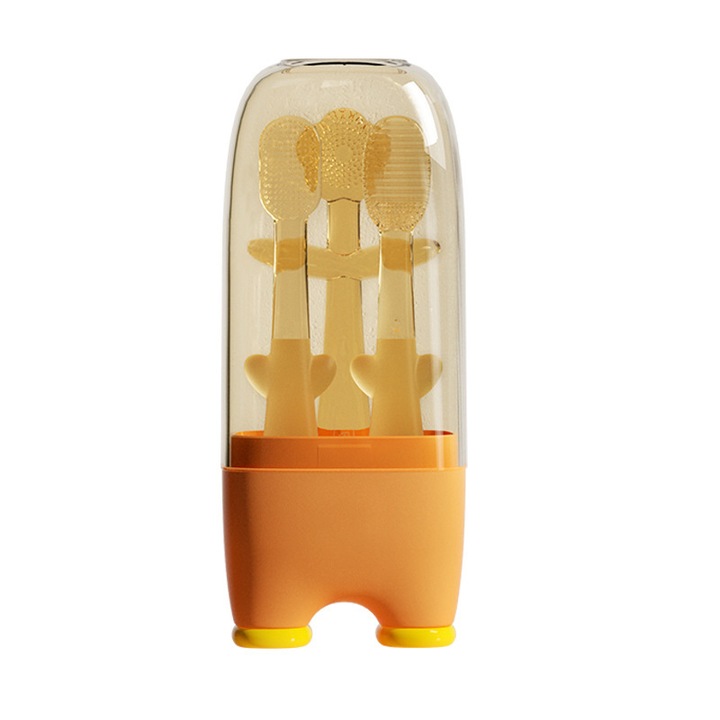 Set 3 bucati periute pentru dinti si limba bebelusi, Rqiurpn, Silicon, Portocaliu
