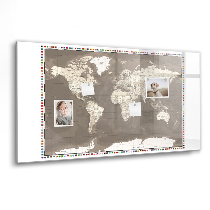 Tabla magnetica, Coloray, Harta lumii maro, Maro, 120 x 60 cm, Magneti, Marker negru, 010640700040300088406