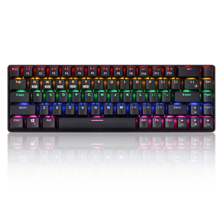 Tastatura mecanica, Gaming, Conectivitate trimodala, Hibernare inteligenta, Comutabil pentru mai multe dispozitive, PMIXO, Bluetooth wireless, 68 taste, negru