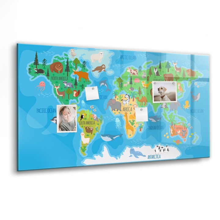 Tabla magnetica, Coloray, Harta de desene animate, Multicolor, 120 x 60 cm, Magneti, Marker negru, 010640700040300088364