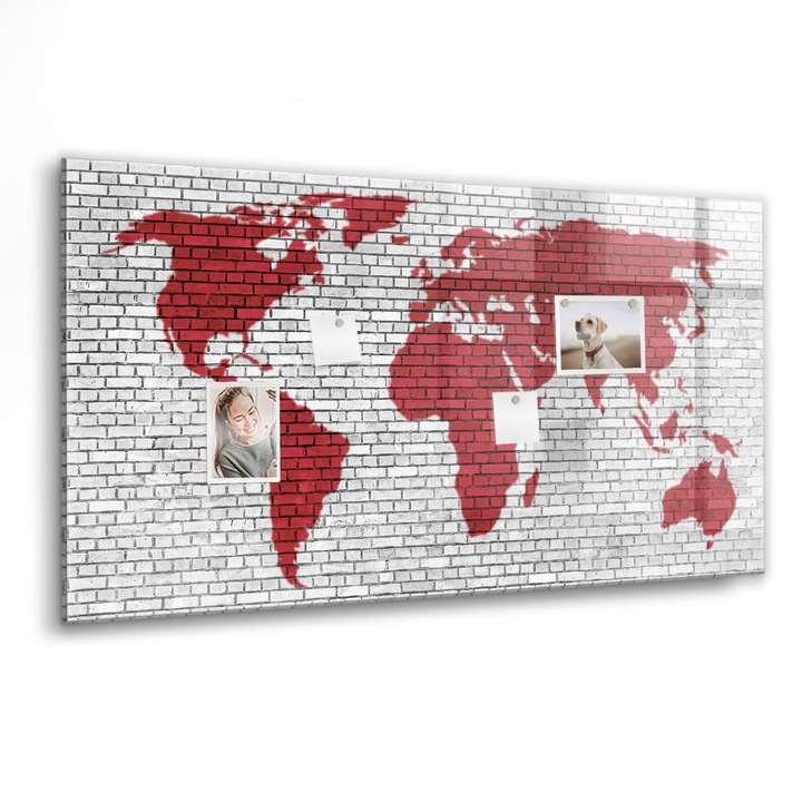 Tabla magnetica, Coloray, Harta peretelui din caramida a lumii, Rosu, 120 x 60 cm, Magneti, Marker negru, 010640700040300088359