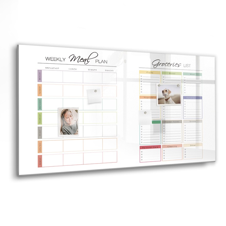 Tabla magnetica, Coloray, Meniu saptamanal, Multicolor, 120 x 60 cm, Magneti, Marker negru, 010640700040300260238