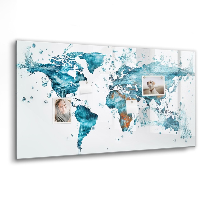 Tabla magnetica, Coloray, Harta apei lumii, Turcoaz, 120 x 60 cm, Magneti, Marker negru, 010640700040300088265