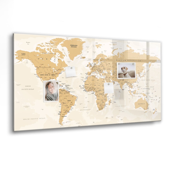 Tabla magnetica, Coloray, Harta politica a lumii, Portocaliu, 120 x 60 cm, Magneti, Marker negru, 010640700040300088700