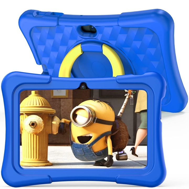 Dasbo® tablet gyerekeknek, 7" kijelző, Android, 3 GB RAM, 32 GB ROM (128 GB-ig bővíthető), Előre telepített gyermekszoftver, érintőképernyő védőburkolattal, Bluetooth, WiFi, dupla kamera, Kék