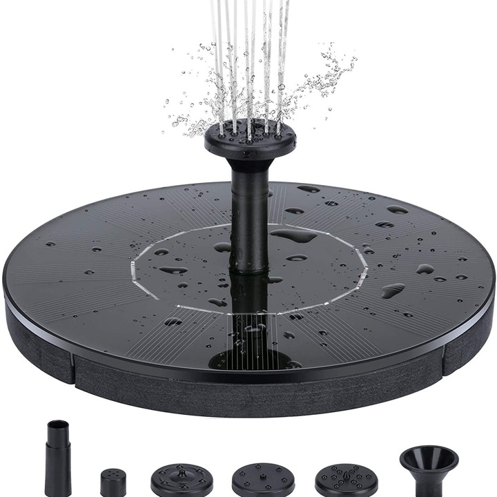 Fantana solara pentru gradina, SIHOiSi, 6 moduri de pulverizare, 50cm, debit maxim 210L/H, Negru