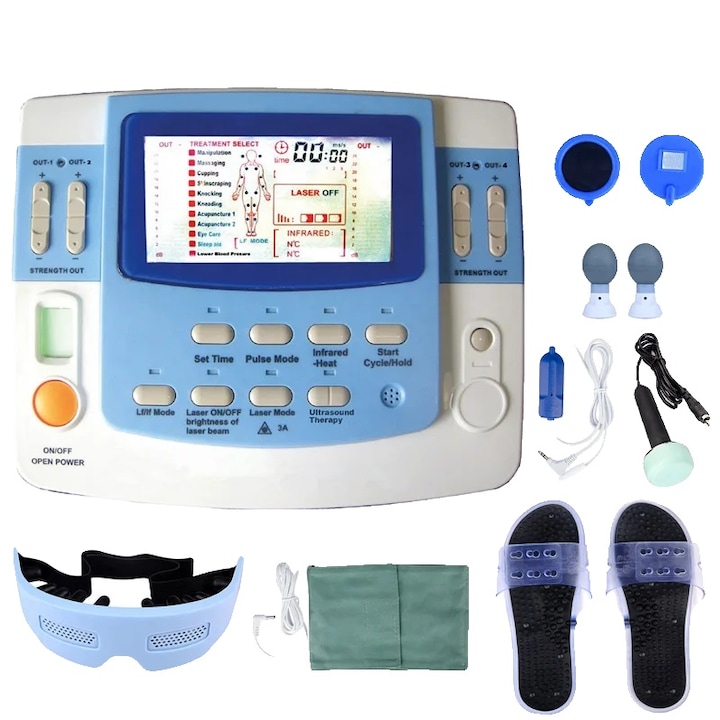 Aparat terapie si masaj cu ultrasunete, infrarosu si laser, 8 programe, albastru inchis, 50x60cm