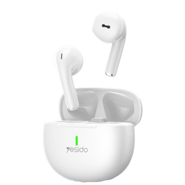 Casti wireless Bluetooth, Yesido, TWS, Bluetooth 5.1, Sunet stereo veritabil, Dimensiune compacta, Design ergonomic, alb