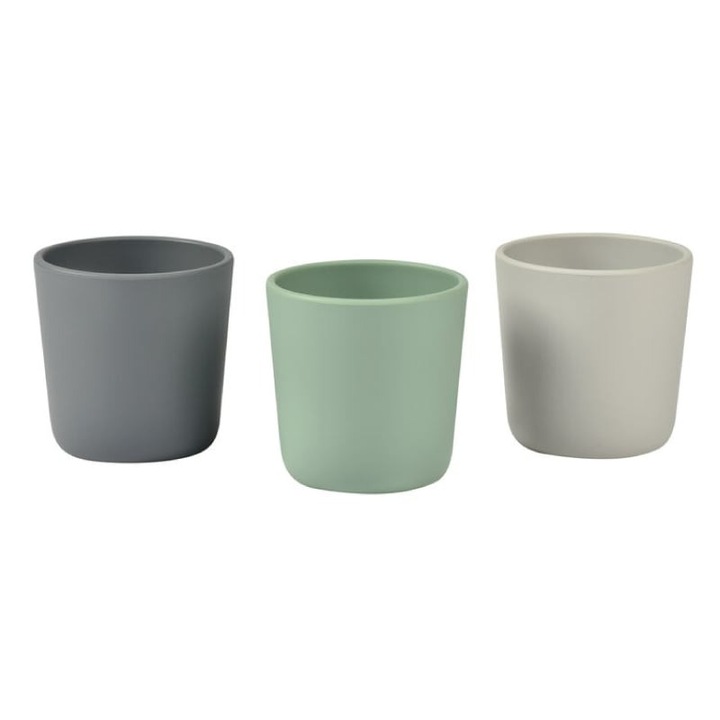 Комплект от 3 броя чаши Beaba Sage Green, За бебета, Силикон, Зелен
