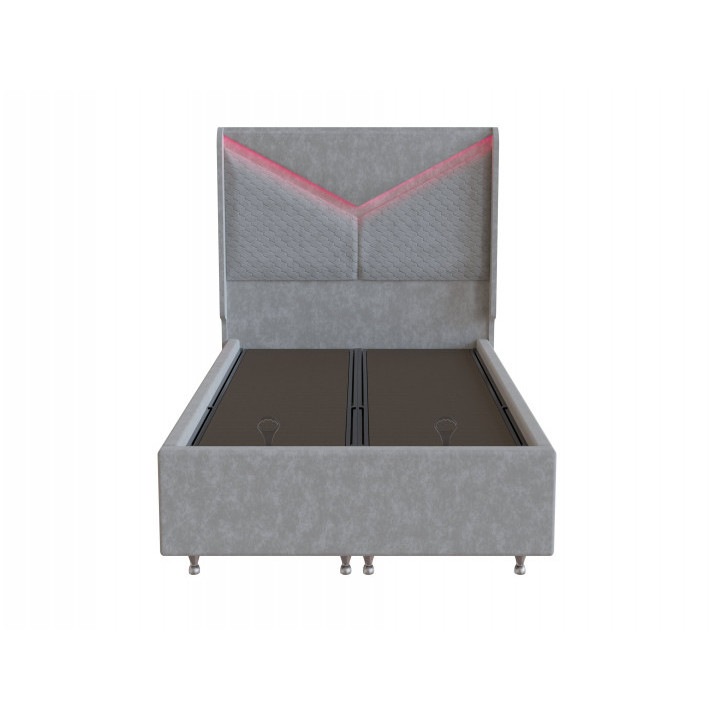 Pat Tapitat Led, cu Iluminare, Somiera rabatabila si 2 Lazi de depozitare, 180x200