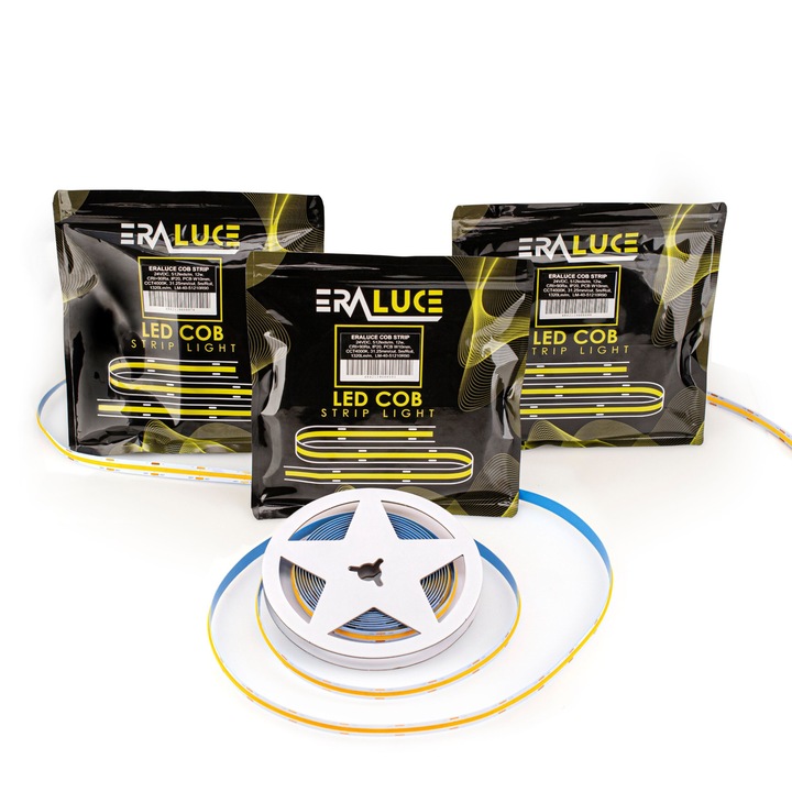 Set 3x Banda LED COB 24VDC 12W/ML - 50 000 ore, 4000K lumina naturala, Rola 5m, 512chip/ML, IP20, LM-40-51210R90, ERALUCE