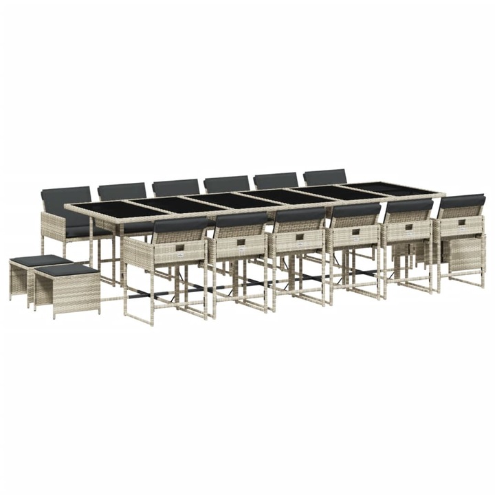 Set mobilier de gradina vidaXL, cu perne, 17 piese, gri deschis poliratan, 31.8 kg 3278134