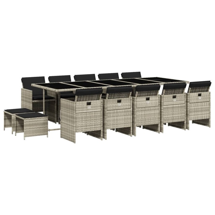 Set mobilier de gradina cu perne 15 piese gri deschis poliratan, vidaXL, 3210635