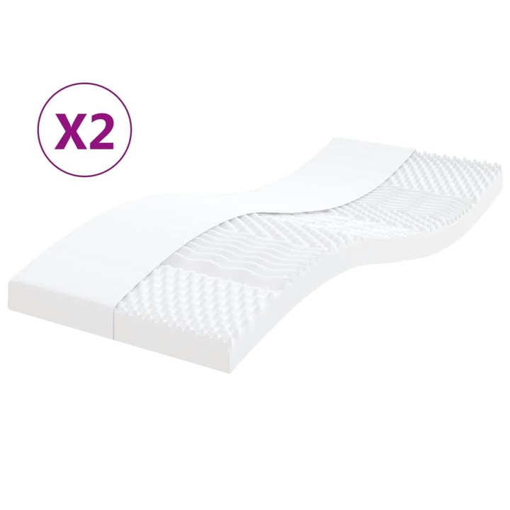 VidaXL 2 db fehér 7 zónás 20 ILD keménységű habmatrac 90 x 200 cm 8.8 kg