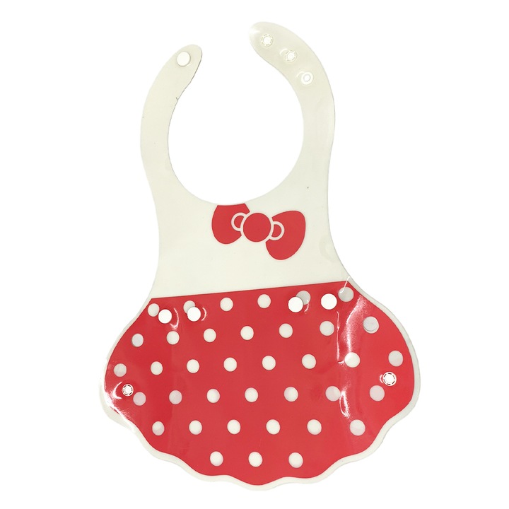 Baba előke JUP 211429337 8865-55, Zsebekkel, Szilikon, Piros/Fehér, 30 x 27 cm