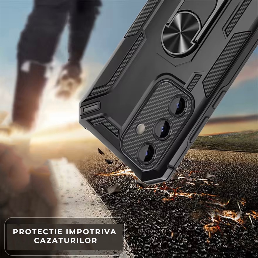 Husa pentru Samsung A55 inel rotativ 360 Daden®, Hybrid Antisoc, Suport Inel, Antisoc, Calitate Premium, Negru