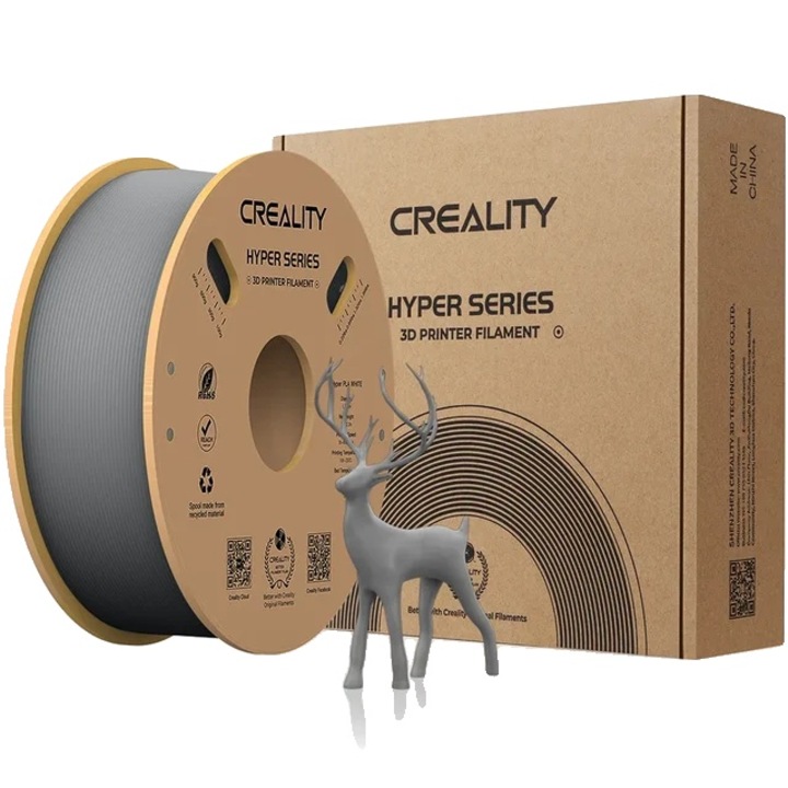 Filament 3D Hyper PLA, viteza inalta, 1.75mm, gri, 1kg, ambalaj ecologic