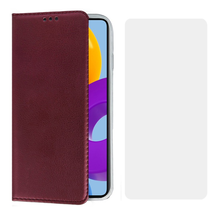 Set husa carte Comando Book si folie silicon compatibila cu Oppo A98 5G, Inchidere magnetica, Buzunar interior pentru card, Flip stand, Protectie completa si practica, Visiniu