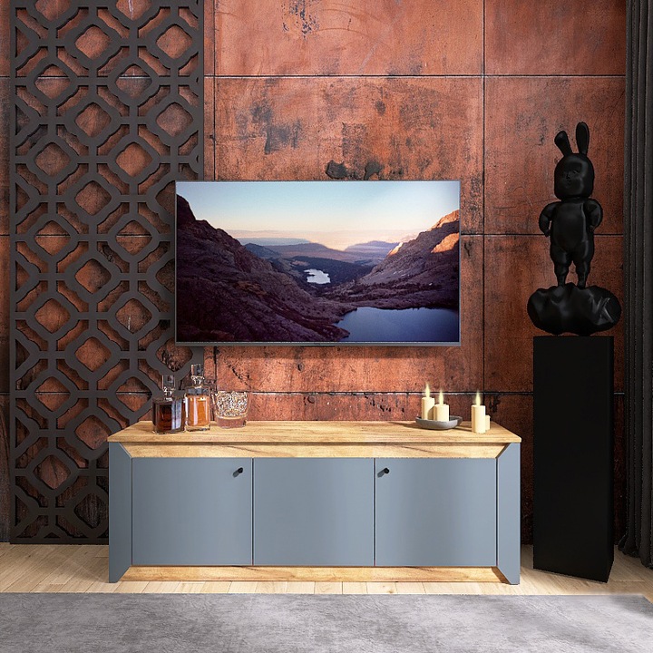 ТВ шкаф Нордик-1500, Еверест, Крафт Дъб Златен, Графит, 150 х 53 х 38 см