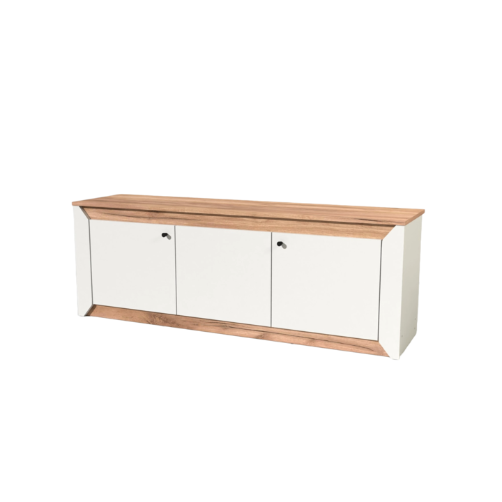 Comoda TV 1500 Nordic, Everest, PAL, Stejar kraft auriu, alb, 150 x 38 x 53 cm