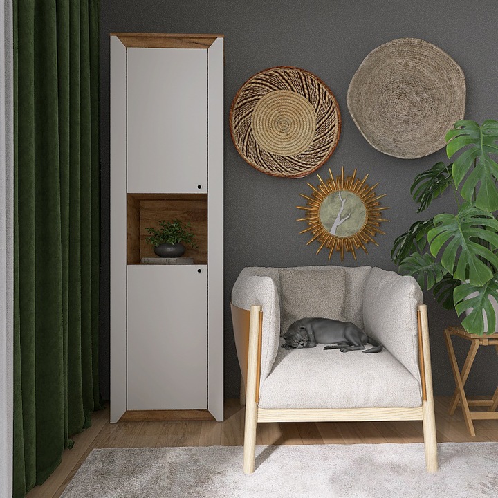 Dulap tip Soldat cu 2 usa Nordic 600, Everest, PAL, Stejar kraft auriu, alb, 60 x 38 x 205 cm