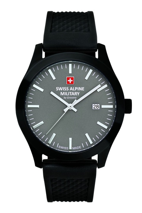 Swiss Alpine Military, Кварцов часовник със силиконова каишка, Черен
