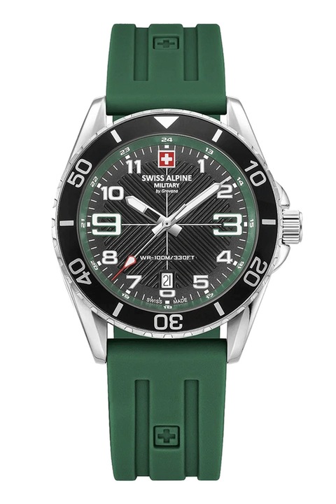 Swiss Alpine Military, Часовник от неръждаема стомана със силиконова каишка, Camo зелен, Сребрист