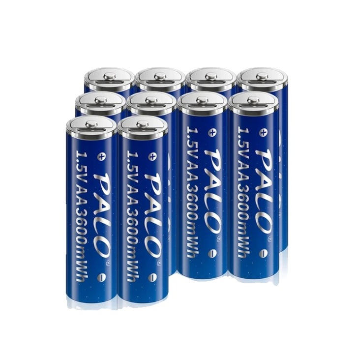 Set 10 baterii reincarcabile AA, 3600mWh, Incarcare USB, 1.5V, Multicolor