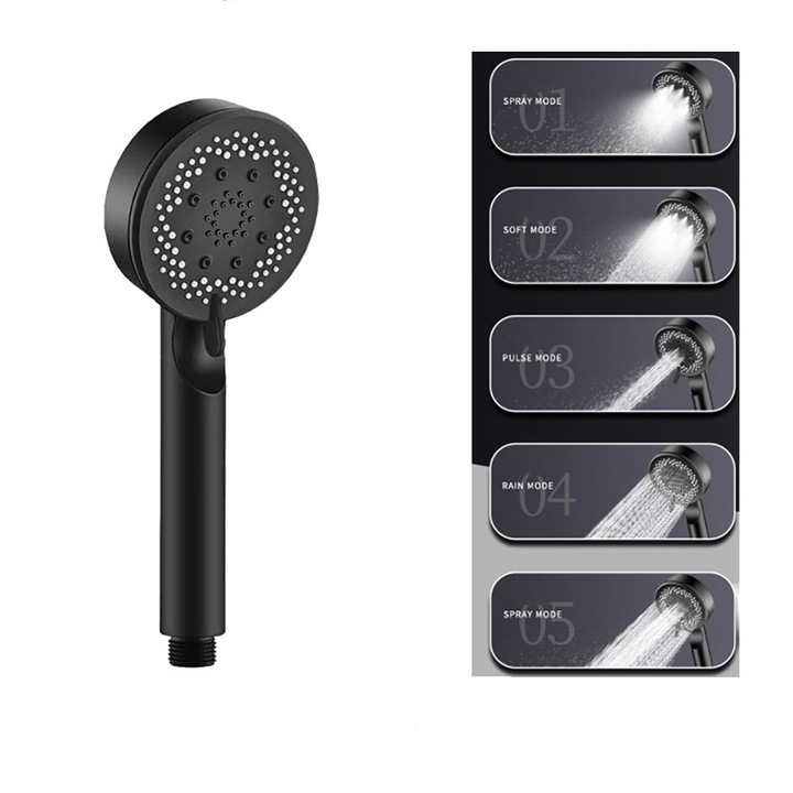 Cap de dus portabil, BOMSTOM, ABS, 5 moduri, Negru