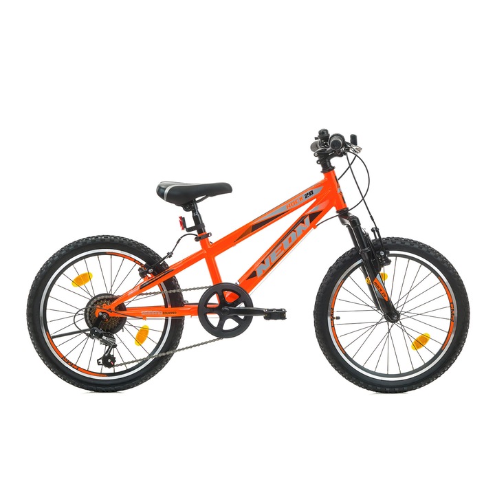 Велосипед MTB Neon Bike Rock, 20 инча, 7 скорости, Усилени капли, Неоново оранжево