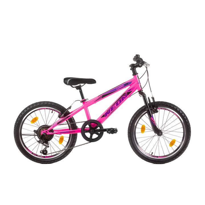 Велосипед MTB Neon Bike Luna, 20 инча, 7 скорости, Усилени капли, Неоново розово