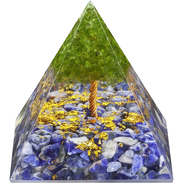 Piramida Orgonica cu cristal si simbolul Arborele vietii 6 cm – pentru energie pozitiva, curaj, eliminarea fricii si a stresului