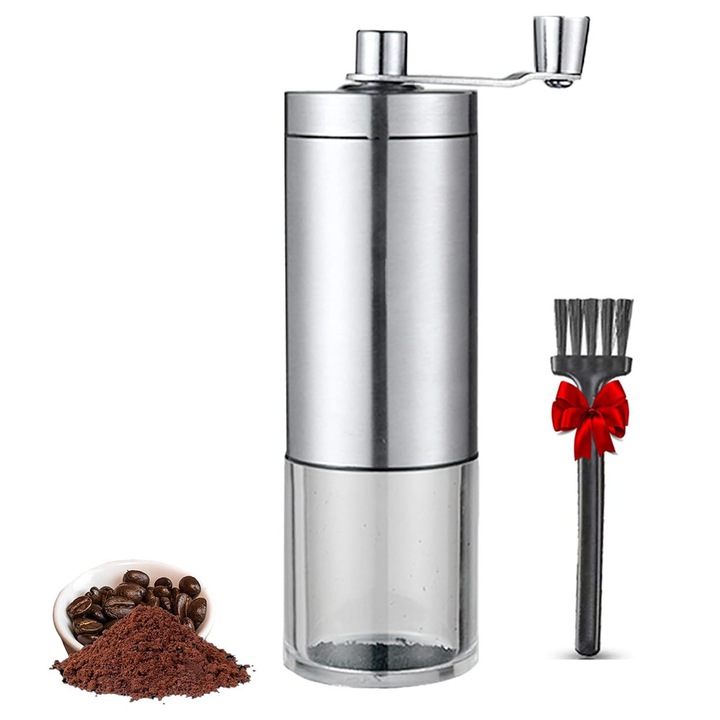 Rasnita cafea manuala, BOMSTOM, Otel inoxidabil, Usor de curatat, Design portabil, Argintiu, 17.8cm