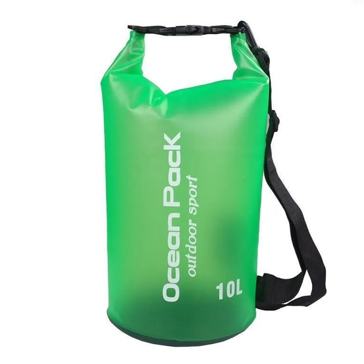 Geanta impermeabila, pentru plaja sau sporturi nautice, PVC, 10l, AllizBan, verde