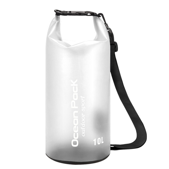 Geanta impermeabila, pentru plaja sau sporturi nautice, PVC, 10l, AllizBan, Alb