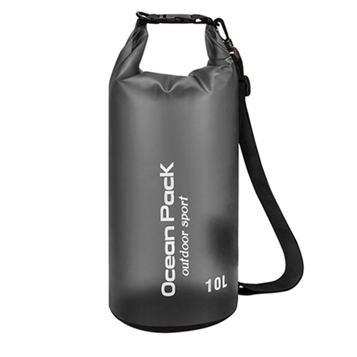 Geanta impermeabila, pentru plaja sau sporturi nautice, PVC, 10l, AllizBan, Negru