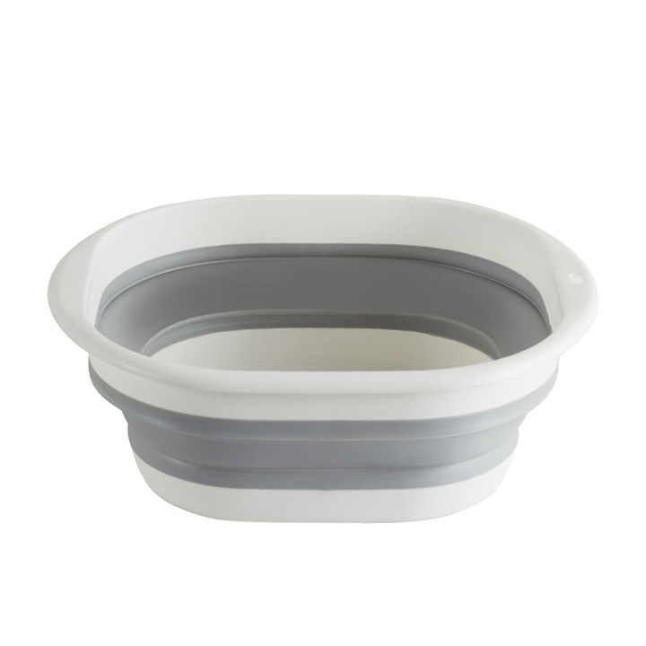 Cos de Rufe Pliabil Tip Lighean, Hggzeg, Cu gaura de agatat, 2 Manere, Siguranta materialului, Portabil si economie de spatiu, Multifunctionala, Pentru Baie, Bucatarie, Bebelus, PP/TPR, 36.5 x 27.5 x 12.5cm, Alb cu Gri