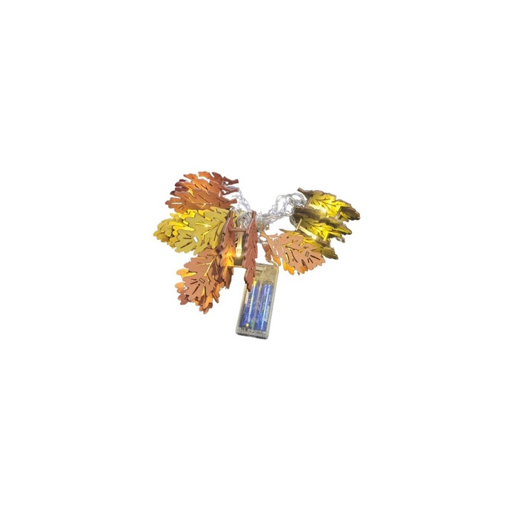 Díszítő fa őszi levelek füzér, 12 LED, elemes, teljes hossza 1,95 m, IDEEN WELT