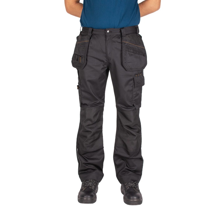 Мъжки работен панталон с вталени джобове и светлоотразителни ленти Черен 38г