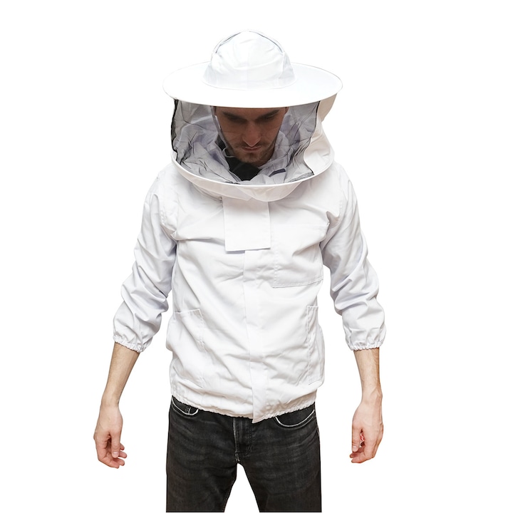 Bluza apicola alba marimea XXL cu masca protectie