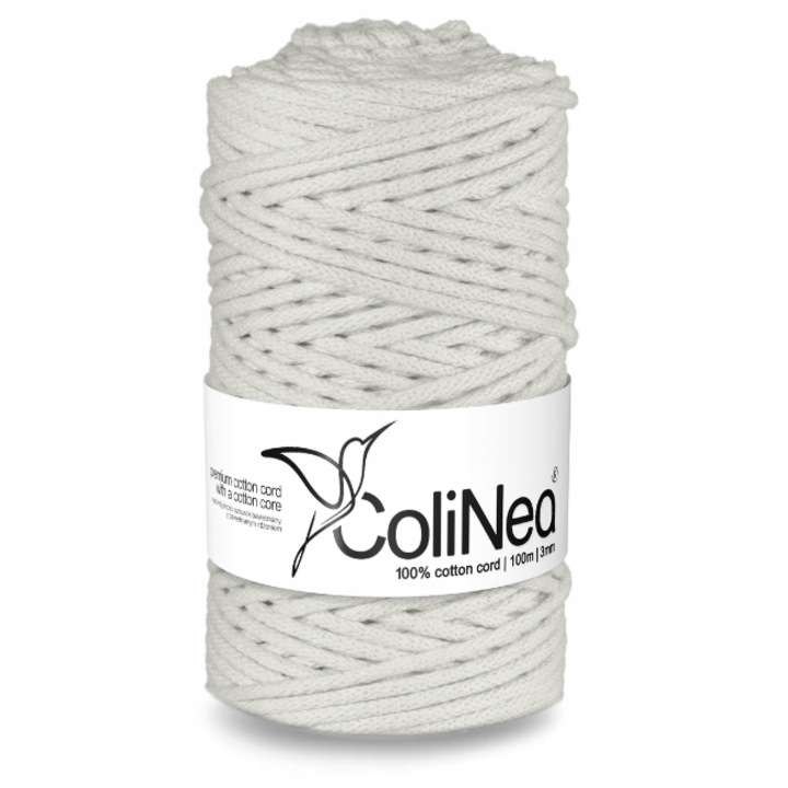 Snur bumbac pentru crosetat si tricotat snur macrame ColiNea impletit bumbac 3mm 100m alb