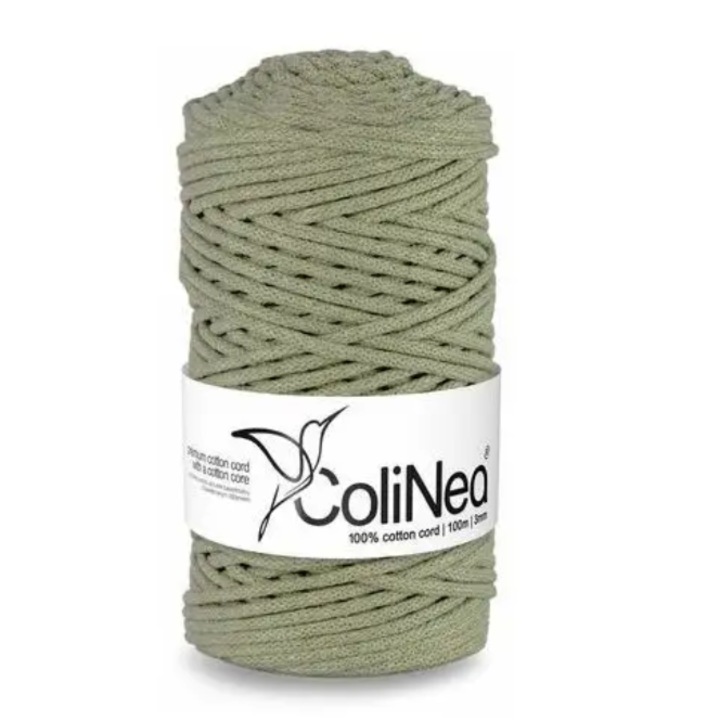 Snur bumbac pentru crosetat si tricotat snur macrame ColiNea impletit bumbac 3mm 100m verde masliniu