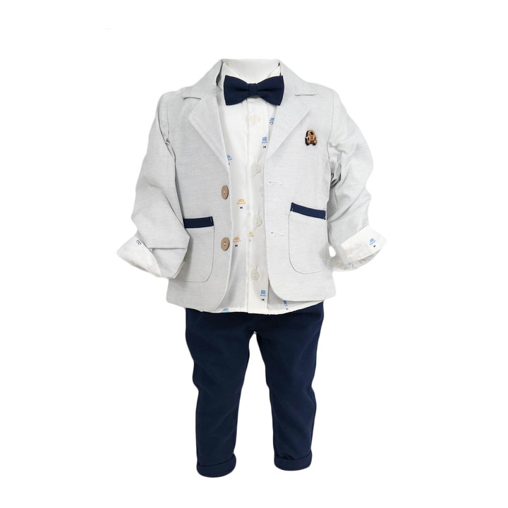 Costum botez baieti, model Antony, culoare bleumarin-gri, varsta 12 luni
